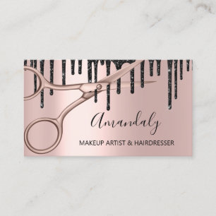 Hair Stylist Hairdresser Rose Scissors Drips QR Business Card