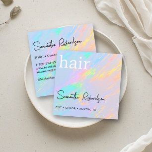 Hair Stylist Hairdresser Salon Holographic Rainbow Square Business Card