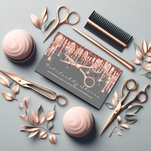 Hair Stylist Hairdresser Scissors Rose Drip Grey Business Card