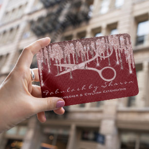 Hair Stylist Hairdresser Scissors Rose Drip Maroon Business Card