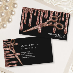 Hair Stylist Hairdresser Scissors Rose Drips Black Business Card