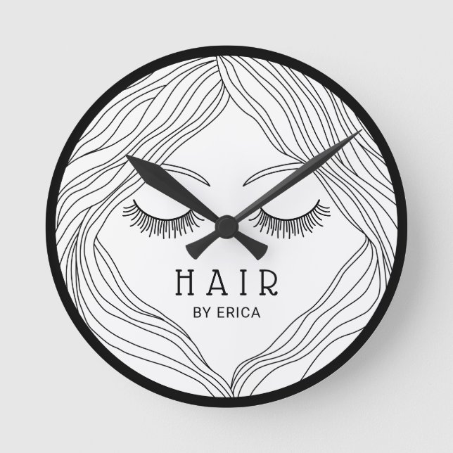 Hair Stylist Hand Drawn Beauty Girl Hair Salon Round Clock (Front)