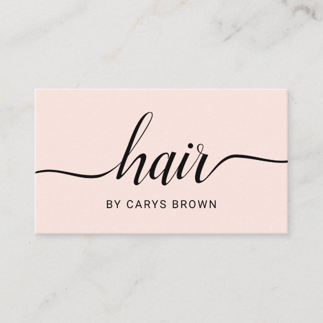 Hair Stylist Handwritten Minimalist Blush Pink Business Card (Front)