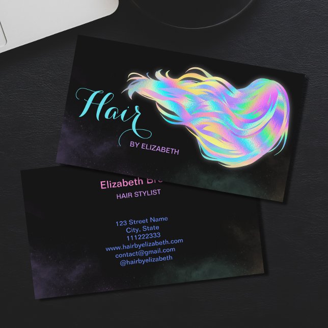 Hair Stylist Holographic Glitter Glow Beauty Salon Business Card (Creator Uploaded)