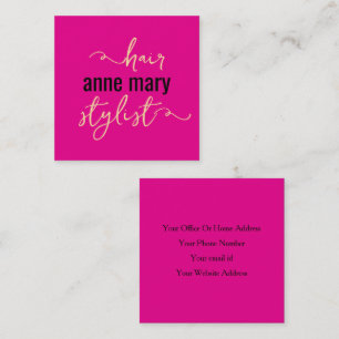 Hair Stylist Hot Pink Orange Beauty Salon Makeup Square Business Card