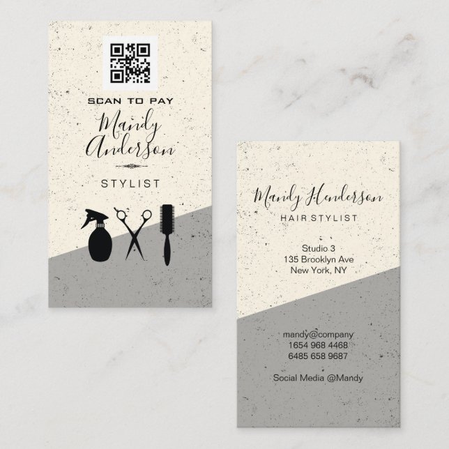 Hair Stylist Icons | QR Code Business Card (Front/Back)