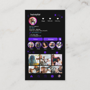 Hair Stylist Instagram Violet Scan to Connect QR Business Card