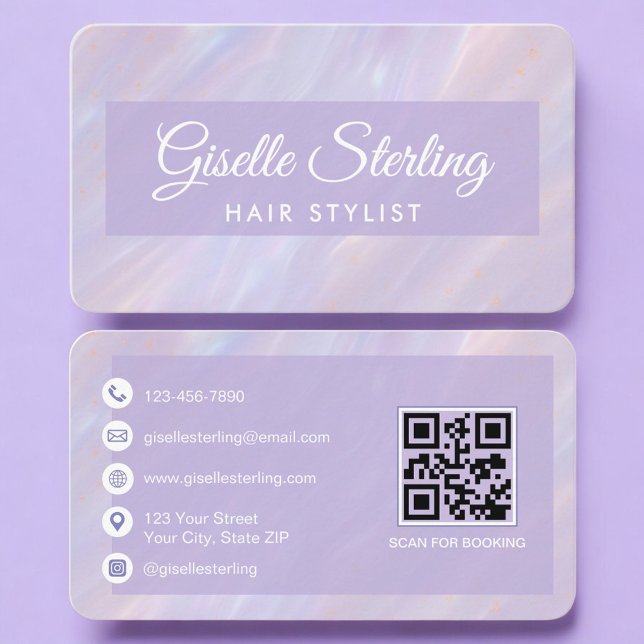 Hair Stylist Iridescent QR Code Professional Business Card (Creator Uploaded)
