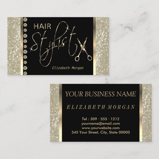 Hair Stylist - Ivory Glitter and  Diamonds Business Card (Front/Back)