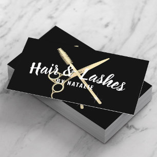 Hair Stylist Lashes Beauty Salon Black & Gold Business Card