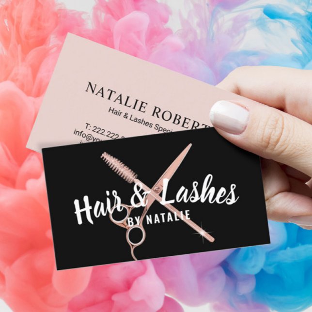 Hair Stylist Lashes Beauty Salon Blush Rose Gold Business Card (Creator Uploaded)