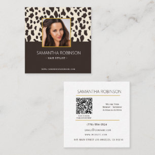 Hair Stylist Leopard Print Photo QR Code Square Business Card