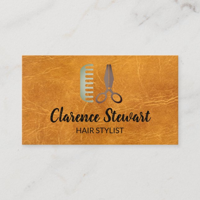 Hair Stylist Logo | Leather Business Card (Front)