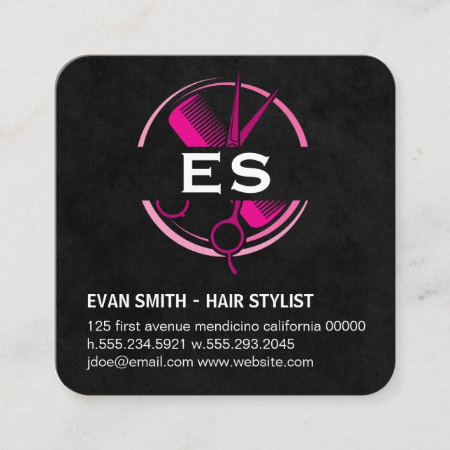 Hair Stylist Logo | Monogram  Square Business Card (Front)