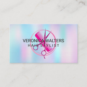 Hair Stylist Logo   Rainbow Iridescent Background Loyalty Card