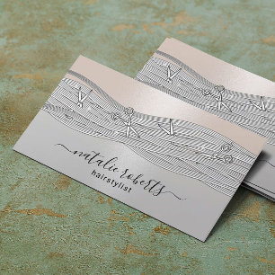 Hair Stylist Long Hair & Scissors Silver Salon Business Card