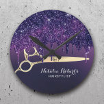Hair Stylist Magic Purple Glitter Drips Salon  Round Clock<br><div class="desc">Hair Stylist Magic Purple Glitter Drips Beauty Salon Clocks.</div>
