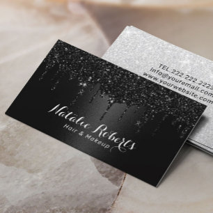 Hair Stylist Makeup Artist Black Glitter Drips Business Card