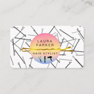 Hair Stylist Makeup Artist Bobby Pins Salon Gold Business Card