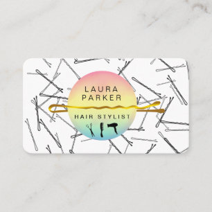 Hair Stylist Makeup Artist Bobby Pins Salon Gold Business Card