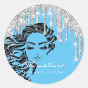 Hair Stylist Makeup Artist Glitter Eyelash Grey Classic Round Sticker