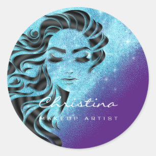 Hair Stylist Makeup Artist Glitter Eyelash Purple Classic Round Sticker