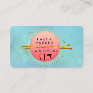 Hair Stylist Makeup Artist Salon Teal Blue Girly Business Card