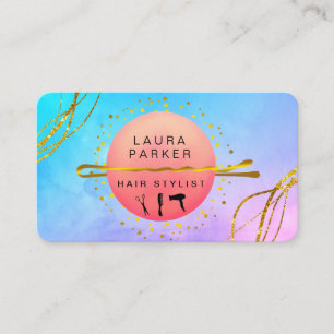 Hair Stylist Makeup Artist Salon Teal Blue Rainbow Business Card