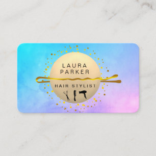 Hair Stylist Makeup Artist Salon Teal Blue Rainbow Business Card