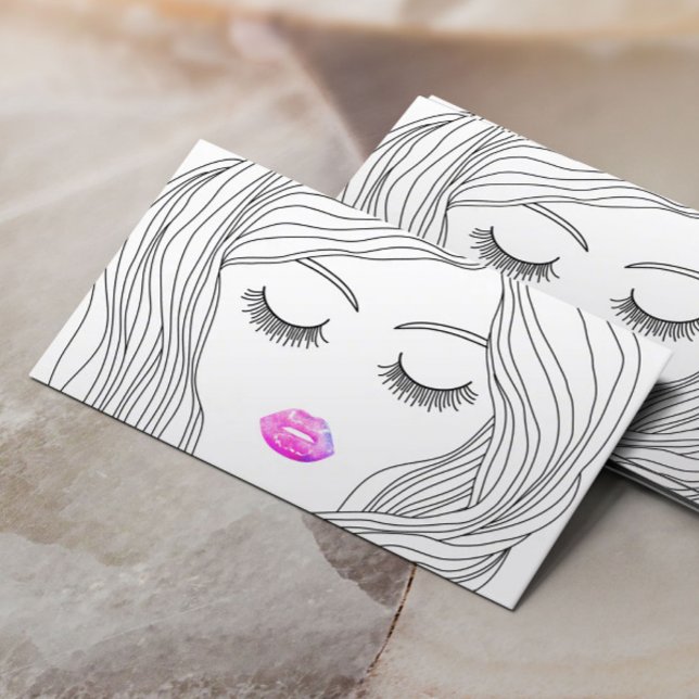 Hair Stylist Makeup Artist Stylish Hand Drawn Girl Business Card (Creator Uploaded)