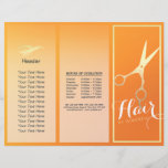 Hair stylist Makeup Salon Gold Scissors Tri-Fold<br><div class="desc">Hair Salon / Hairstylist / Hairdresser / Beauty Salon / Makeup Artists / Stylists / Wedding Planners / event Planners / consultants / boutique owners / fashionistas Personalised Tri-Fold Brochures Template - Modern Faux Gold Scissors on Orange Gradient Background.</div>