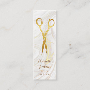 Hair Stylist Marble Swirls Gold Scissors Mini Business Card