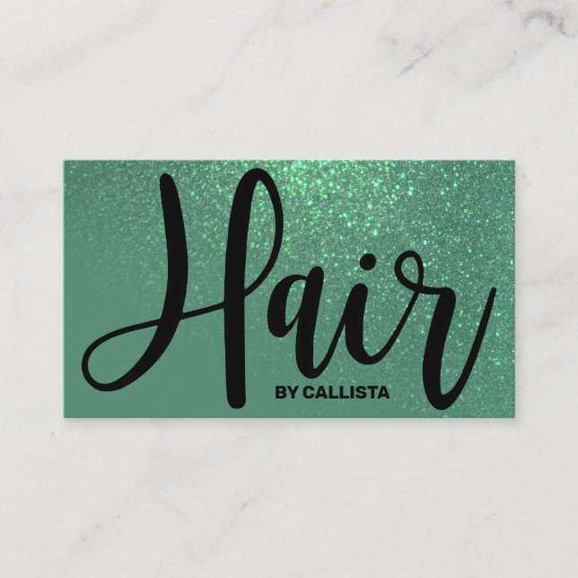 Hair Stylist Mermaid Teal Glitter Typography Business Card (Front)
