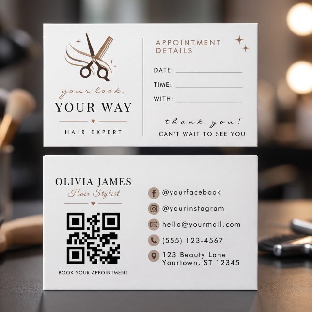 Hair Stylist Minimal White Scissors Editable Appointment Card (Hair Stylist Minimal White Scissors Editable Appointment Card)