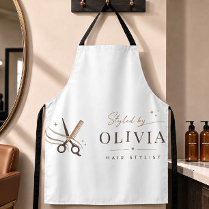 Hair Stylist Minimal White Scissors Editable Apron