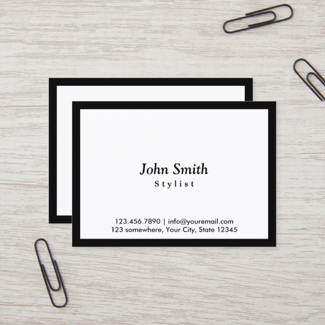 Hair Stylist Minimalist Black Border Business Card (Front/Back In Situ)