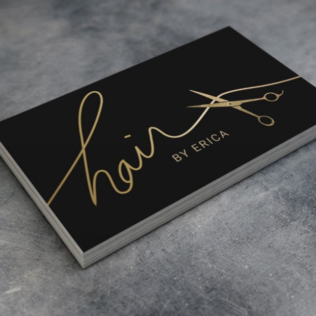Hair Stylist Minimalist Black & Gold Typography Business Card (Creator Uploaded)