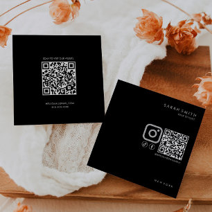 Hair Stylist Minimalist Black Grey QR Code  Square Business Card