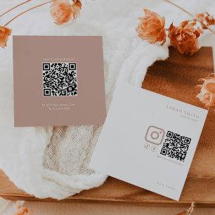 Hair Stylist Minimalist Blush White QR Code  Square Business Card