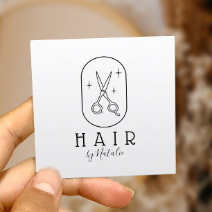 Hair Stylist Minimalist Scissor Logo Beauty Salon Square Business Card