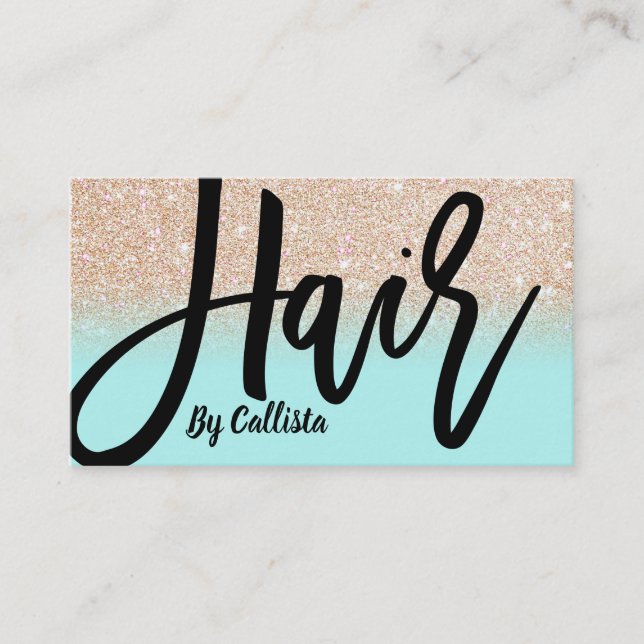 Hair Stylist Mint Gold Glitter Typography Business Card (Front)