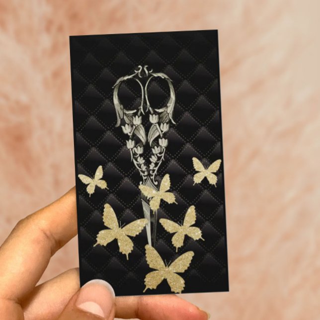 Hair Stylist Moden Gold Butterfly Antique Scissor Business Card (Creator Uploaded)