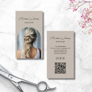 Hair Stylist Modern Arch Photo Beige Business Card