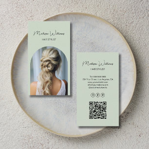 Hair Stylist Modern Arch Photo Sage Green Business Card