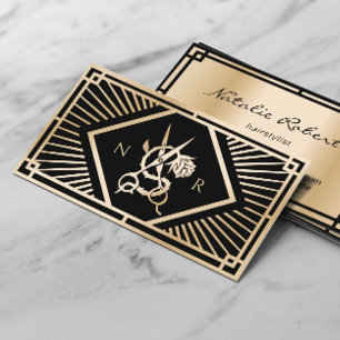 Hair Stylist Modern Art Deco Black & Gold Salon Business Card