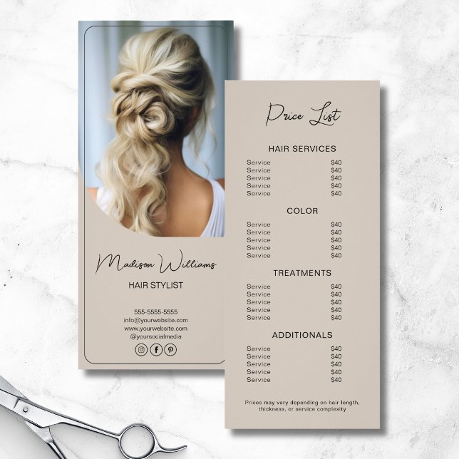 Hair Stylist Modern Beige Price List Rack Card (Hair Stylist Modern Beige Price List Rack Card)