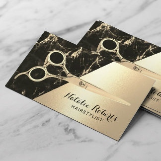 Hair Stylist Modern Black Gold Marble Beauty Salon Business Card