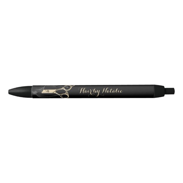Hair Stylist Modern Black & Gold Scissor Salon Ink Pen (Front)