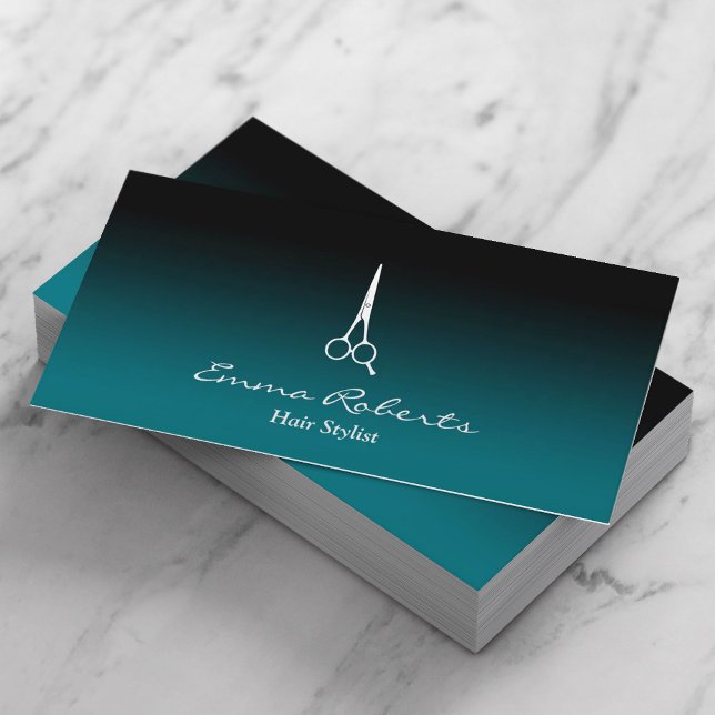 Hair Stylist Modern Black & Teal Gradient Elegant Business Card (Creator Uploaded)