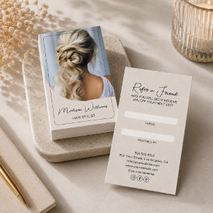 Hair Stylist Modern Custom Photo Referral Card